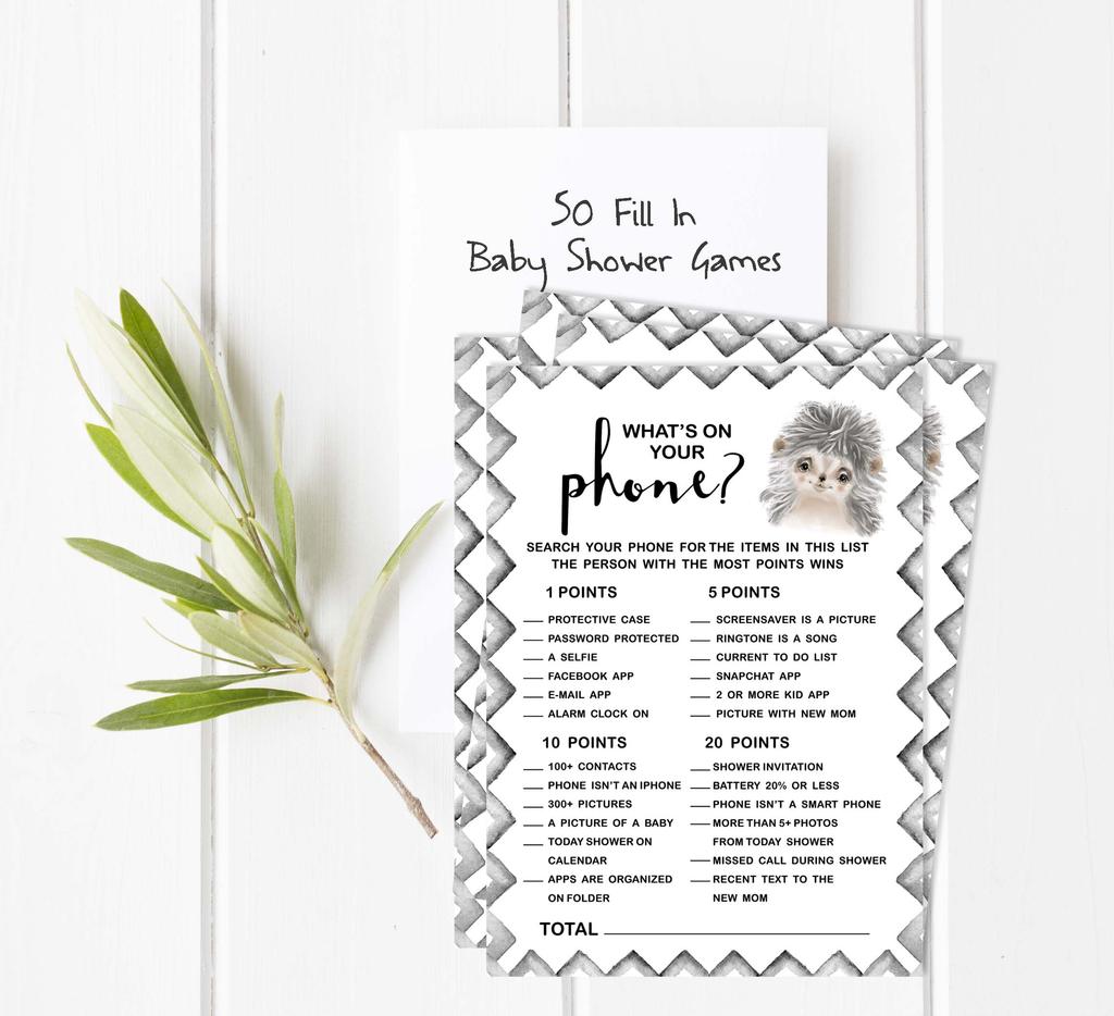 Inkdotpot Игровой набор Baby Shower из 50 игр BabyA AlphabetA ABCA Game Hedgehog Jungle Animals Party