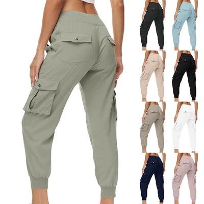 Женские модные однотонные повседневные рабочие брюки с эластичной резинкой на талии и карманами