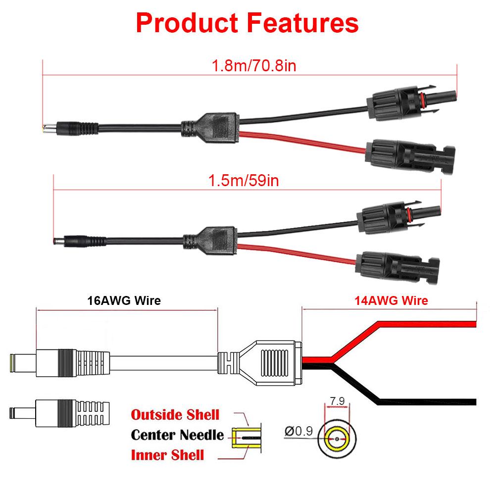 16/14AWG Мобильная линия хранения энергии Линия подключения солнечной фотоэлектрической линии к DC5521 DC7909 Линия к DC 8MM