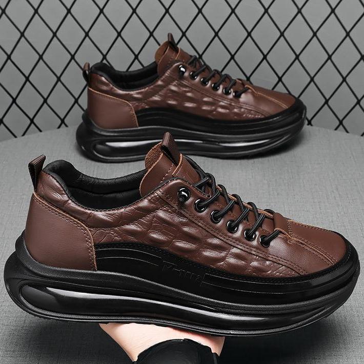Vintage Crocodile Print Men's Shoes 2024 Thick Sole Men's Hugh Shoes Men's Leather Shoes