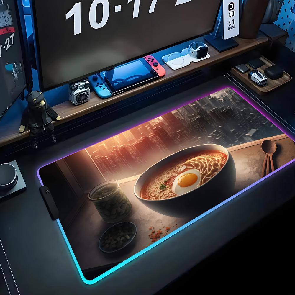Аниме Рамен Коврик для мыши RGB Игровой коврик для мыши Большой светодиодный коврик Настольный коврик для ПК Светящийся коврик для мыши Большие коврики для клавиатуры Настольный ковер с подсветкой