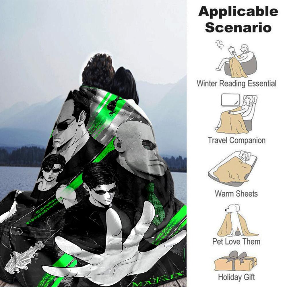 Matrix Neon Shadows Flannel Blanket Super Soft Warm Cozy Blanket For Sofa Bed Office Travel Allseason Home Decor Gift