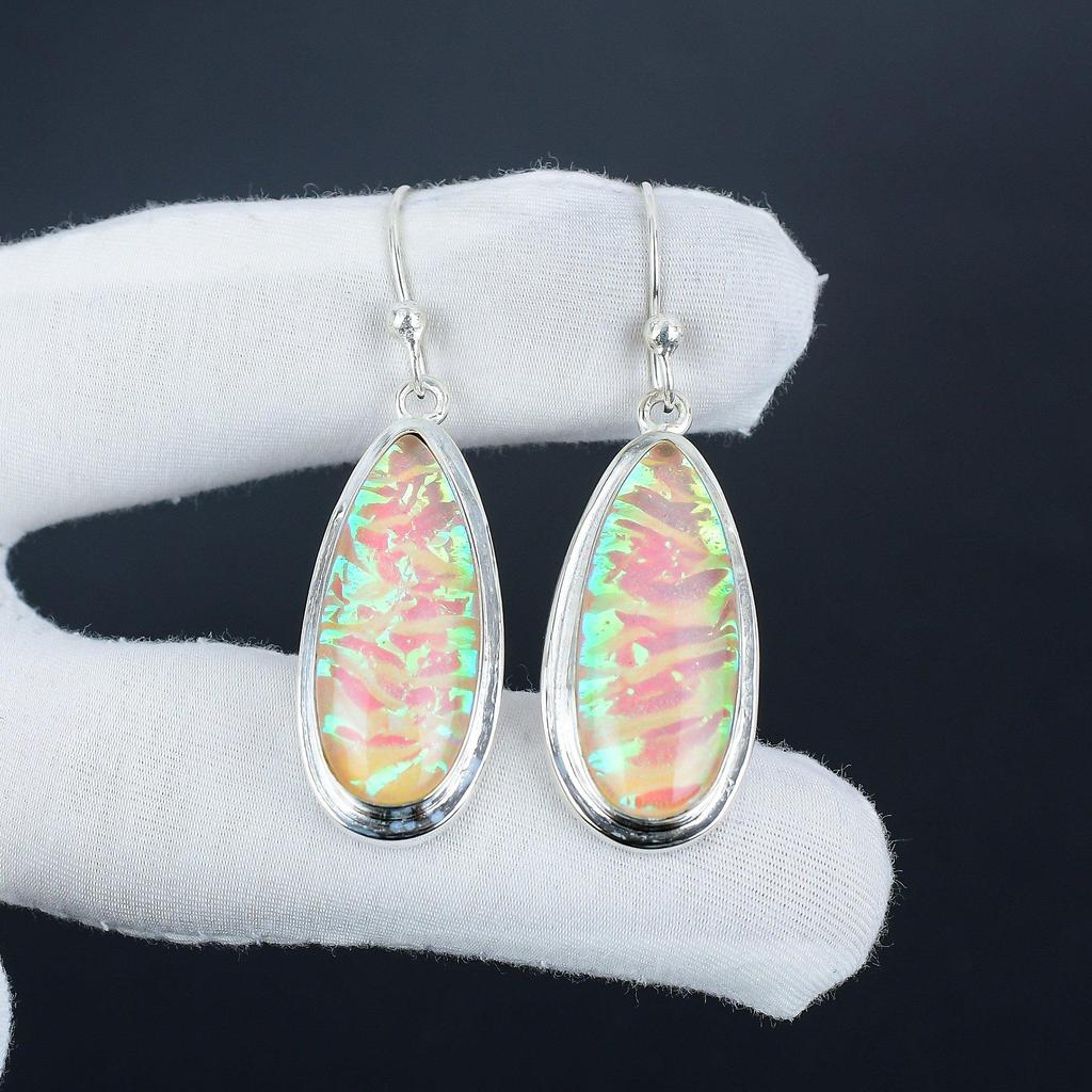 Серьги Pich Triplet Fire Opal Gemstone, серьги из стерлингового серебра 925 пробы, серьги-подвески из серебра ручной работы в стиле бохо, подарок на день рождения для жены