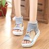 Gold Knitted Woolen Sandals Woman Summer2025 New Braided Elastic Shoes O-Ring Mesh Flat BottomHollow Out Female Sandals Mujer