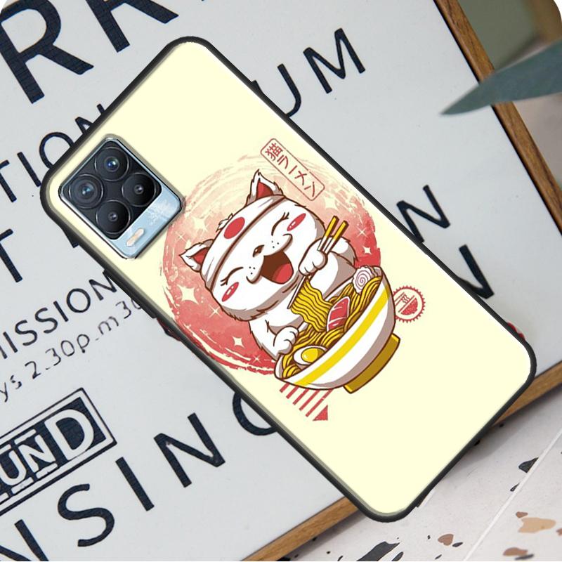 Neko Ramen Japan Cat Anime Back Case For Realme 8i 8 Pro GT Neo 2 Master C15 C21 Coque For OnePlus 8T 9R Nord2 9 Pro