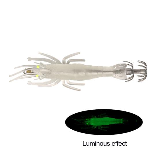 Мягкая рыболовная приманка в форме креветки, реалистичный вид, естественная плавательная поза, светящийся эффект, искусственная приманка с острым крючком