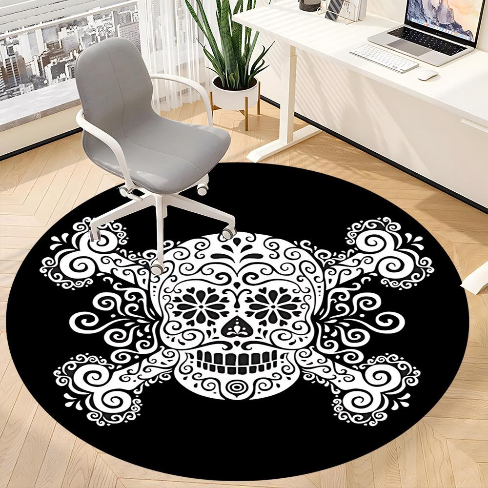 1pc Skull DayOfTheDead Office Round Area Rug, Under Office Chairs Bedroom Living Room Home Decor, Room Deco, Available in Various Sizes