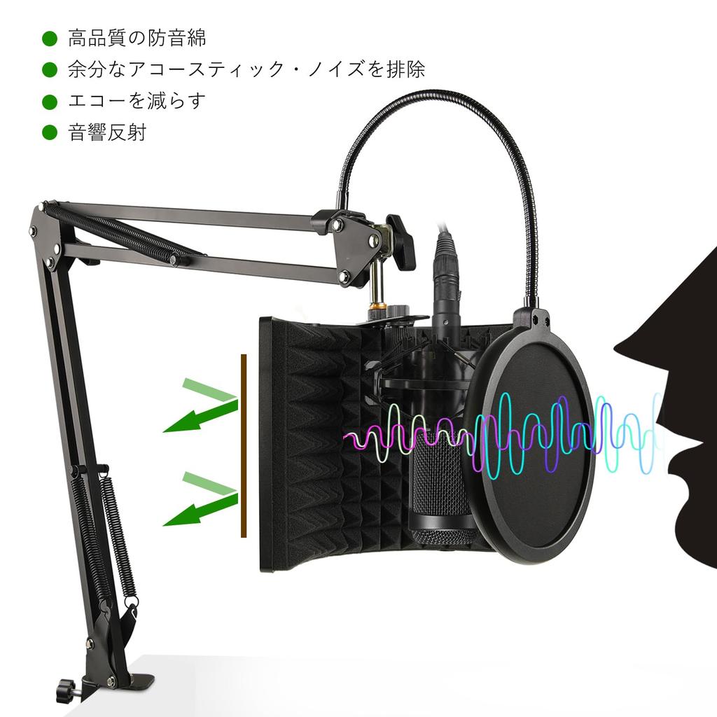 Frgyee Reflection Microphone Shield Microphone Microphone Sound Absorbing Material with Absorbing x Filter, & Stand, Soundproofing, High-Density Foam,