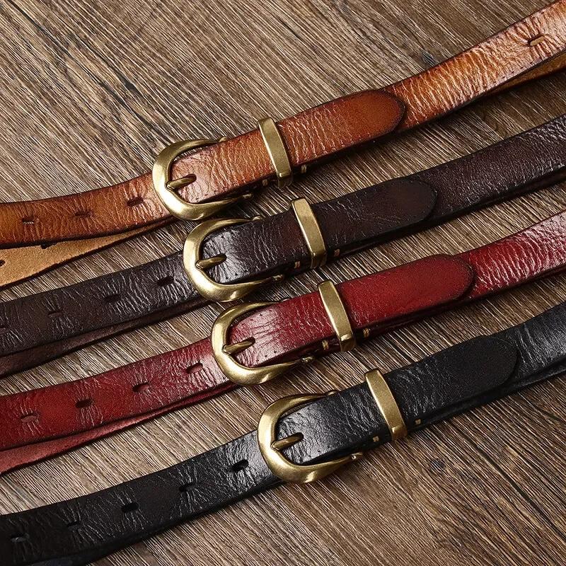 2.3 см чистая коровья кожа высокого качества натуральная кожа ремни для женщин медная пряжка модный винтажный женский тонкий ремень джинсы ковбойские чинтос