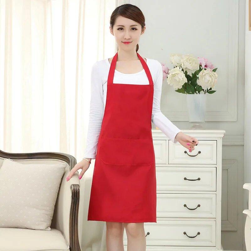 Pure Colors Plain Aprons For Chefs Cooking Bib Restaurant With Front Pocket New Hot Women Men 1PC Home Kitchen  Supply