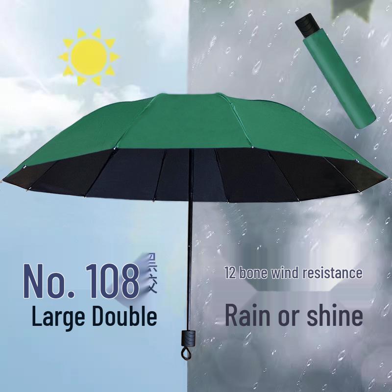 Twelve-Bone Oversized Women's Umbrella: Black UV Protection for Sun & Rain