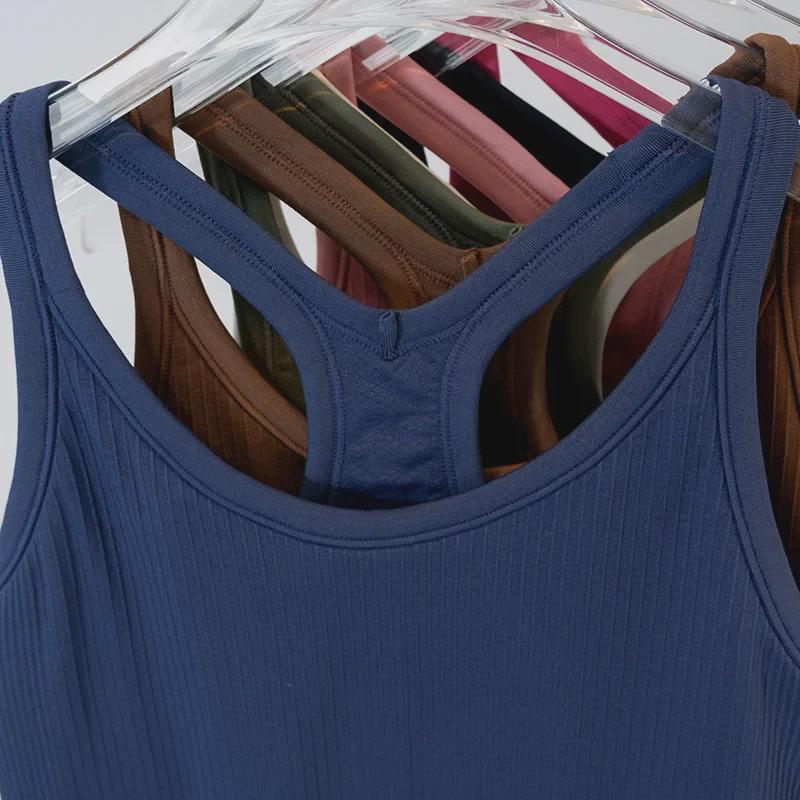 Женский бесшовный трикотажный жилет для йоги в рубчик с I-образной спинкой — облегающий, высокоэластичный спортивный костюм