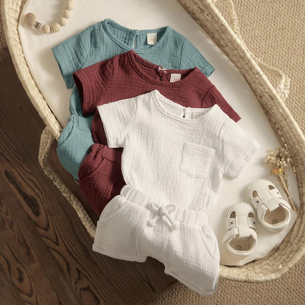 0-4Y Summer Baby Boy Girl Clothes Sets Toddler Newborn Kid Baby Soft T-shirt Shorts Children Outfits Solid Color