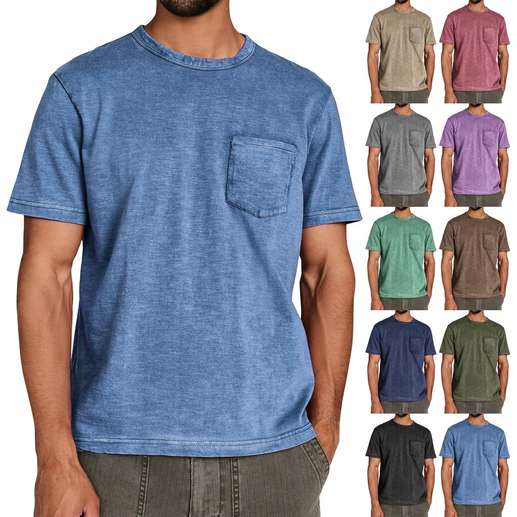 Men's Summer Solid Color Round Neck Loose Short Sleeve Top Men's Casual Fashion Short Sleeve Tops