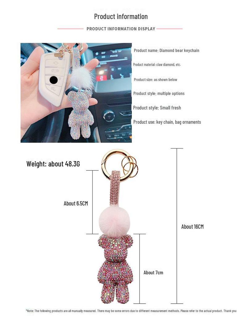 New Autumn/Winter Mink Fur Diamond Bear Keychain with Stylish Diamond Rope & Bag Pendant