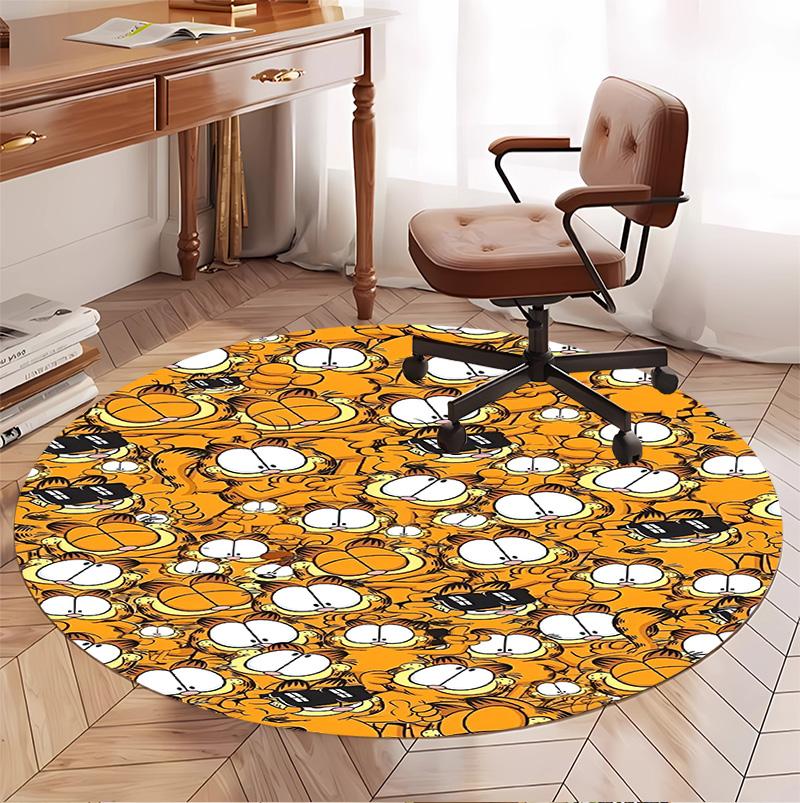 Garfield Pattern Round Rug, Indoor/Outdoor Mat, for Picnic, Gameroom, Bedroom, Office, Living Room, Home Decor Carpet, Birthday Gift