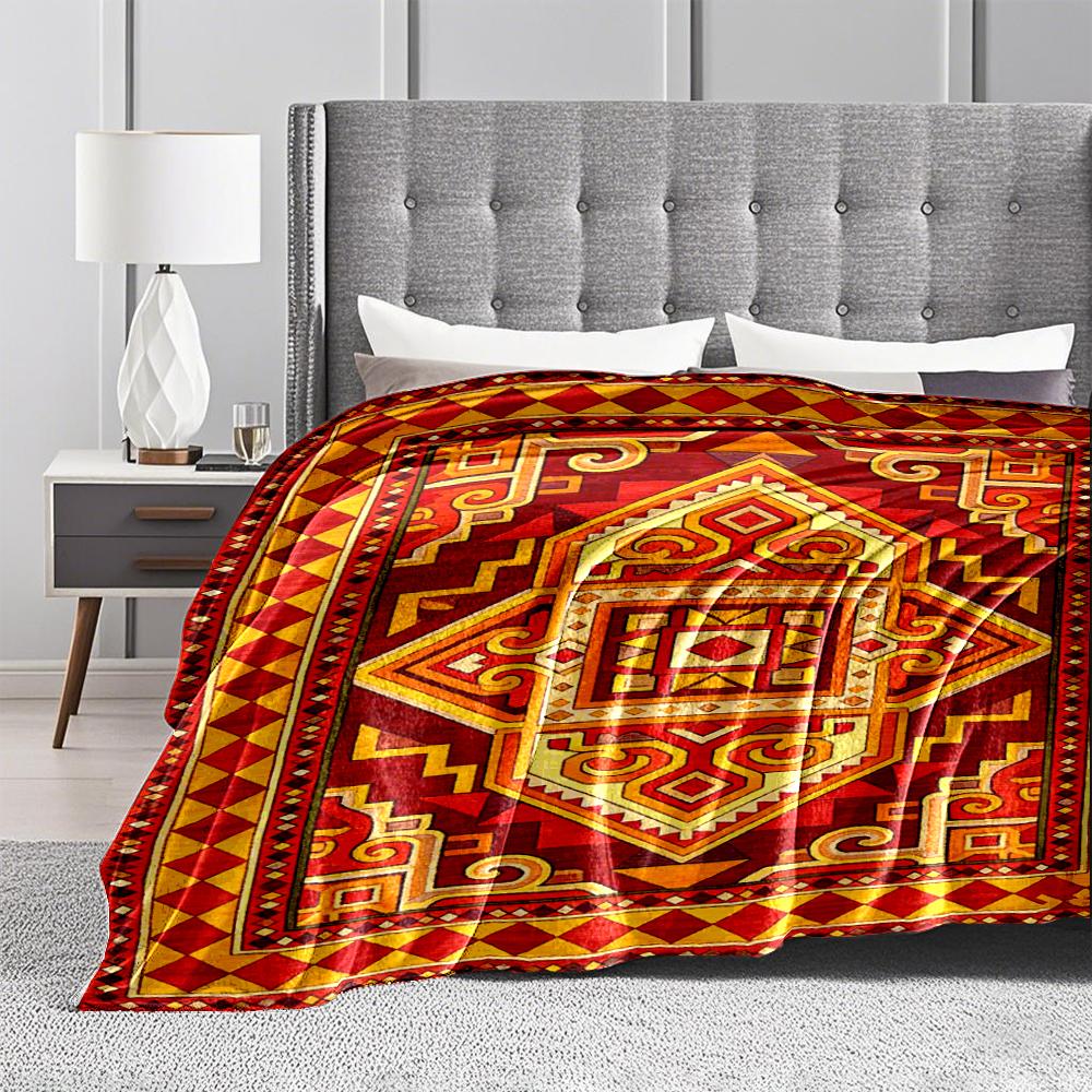 Geometric Tribal Pattern blanket, Red and Yellow Decorative blanket blanket, suitable for use in the bedroom, living room, on the sofa