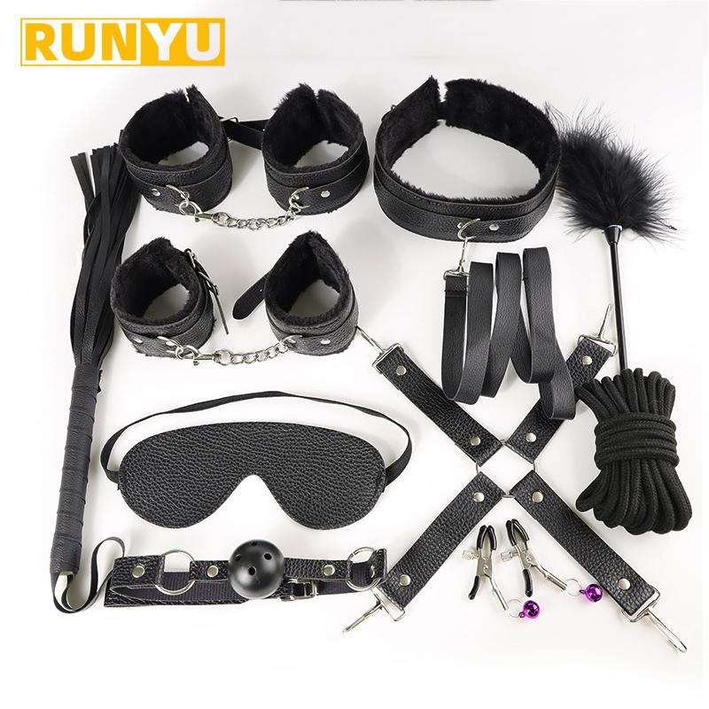 11 Pcs/ Set Bondage Toys Plush Cuffs Strap Whip Rope Adult Sex Game Toy 18+