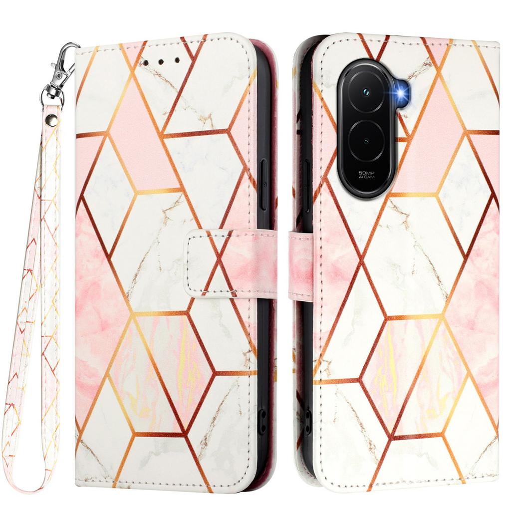 For Xiaomi Poco M7 Plus 5G/M7 4G (169mm) Case with Strap Marble Pattern Leather Phone Cover Card Holder