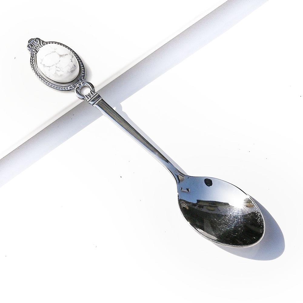 Natural Crystal Stone Stainless Steel Spoon Tea Coffee Dessert Spoons Healing Crystals Rose Quartz Gemstone Creative Home Decor