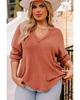 Gold Flame Plus Size Exposed Seam V Neck Long Sleeve Top