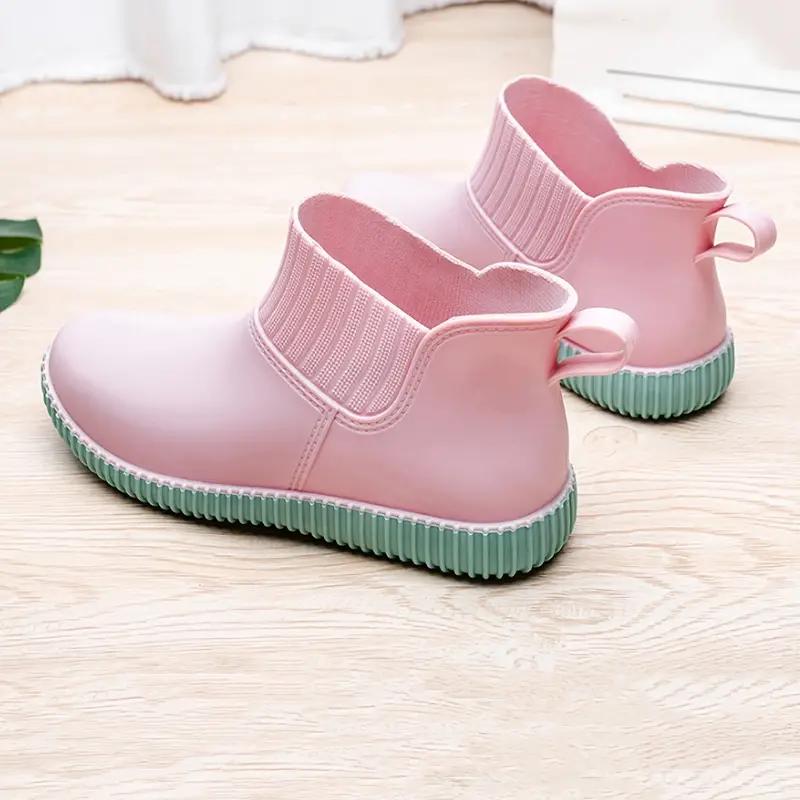 Женские нескользящие однотонные резиновые сапоги на плоской подошве, водонепроницаемая резиновая обувь без шнуровки, уличная рабочая обувь