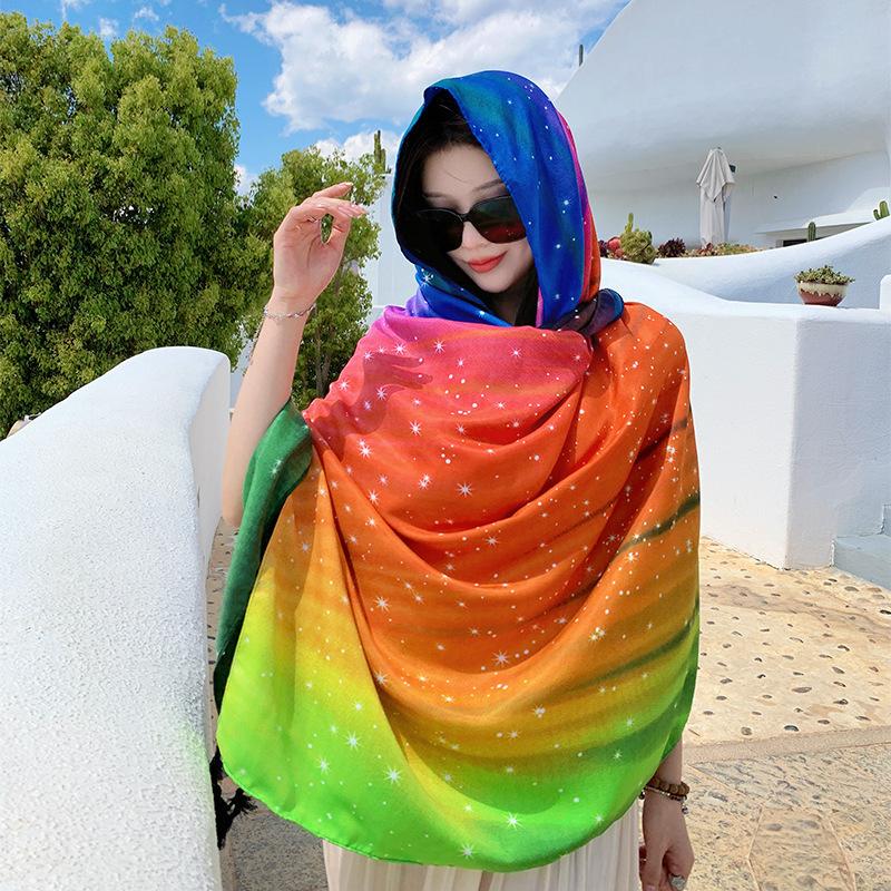 Summer cotton and linen feel scarf travel silk scarf sun protection air conditioner large shawl women's beach towel ethnic style scarf
