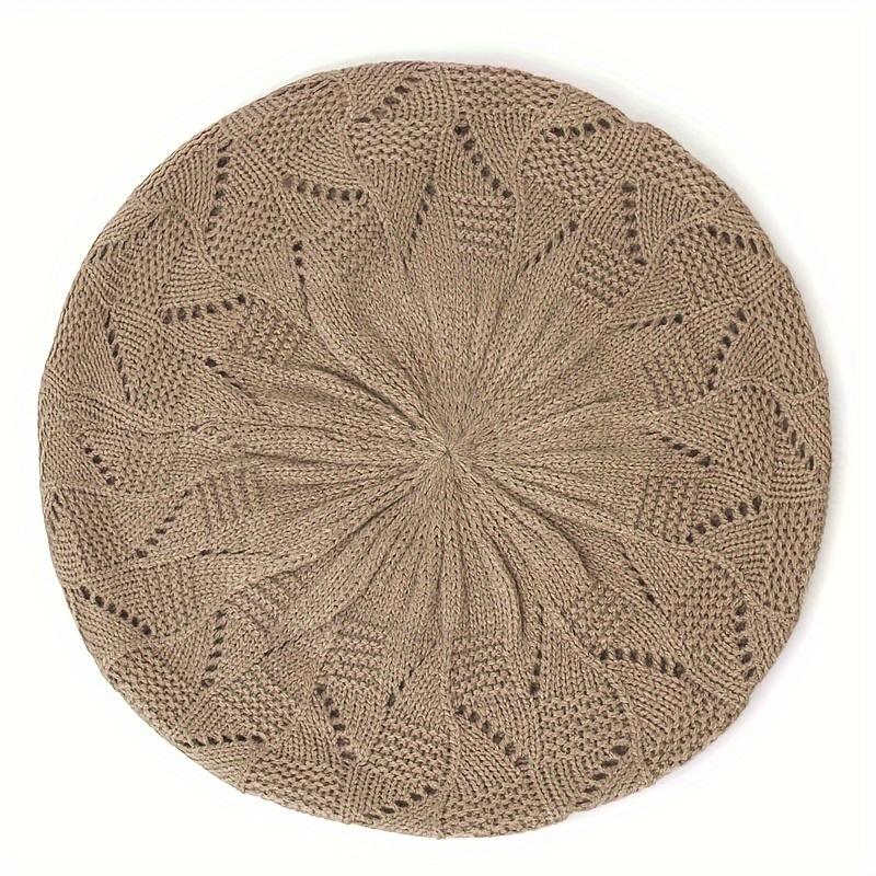 [Элегантная вязаная шапка ручной стирки] Шикарный вязаный берет для женщин на все сезоны - Легкий, дышащий, 100% полиэстер, только ручная стирка