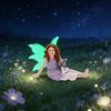 1 sitting girl and rabbit, fluorescent wings, spring garden bonsai decoration, Easter statue ornament