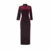 1011 autumn and winter new velvet improved cheongsam red large size long nine-quarter sleeve wedding ceremony performance