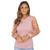 Mesh Small Flower Chiffon Shirt for Women In Spring Summer Round Neck for Slimming Pullover Long Sleeved Top