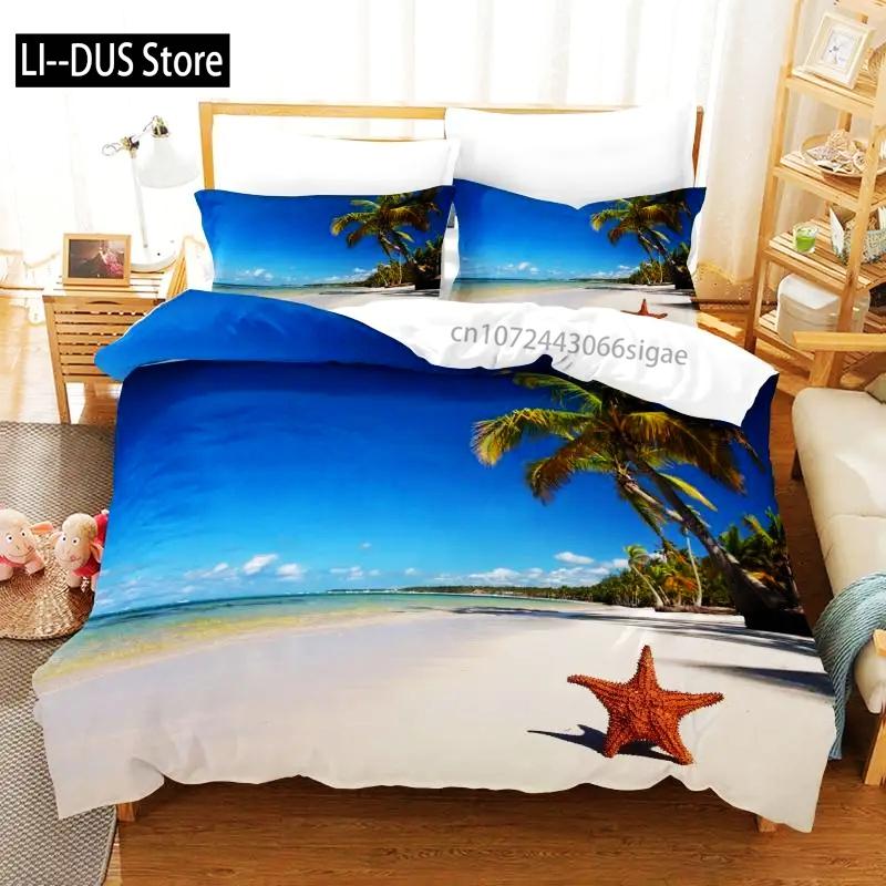 Tropical Duvet Cover Set King Size Microfiber Palm Trees Silhouette Sunset Tropical Beach Coastline Exotic Vacations Bedding Set