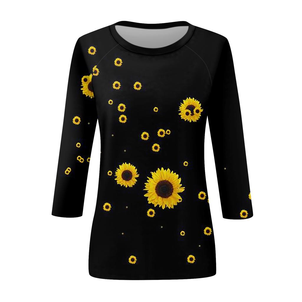 Women's Fashion Casual Printed 3/4 Raglan Sleeve Round Neck Top