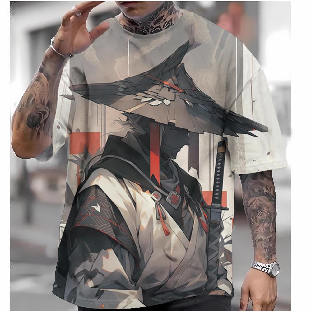 Мужская японская футболка с рисунком Oni Samurai Футболка с принтом