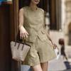 2Pcs/Set Women Summer Outfit Round Neck Sleeveless Buttons Placket Vest High Waist Shorts
