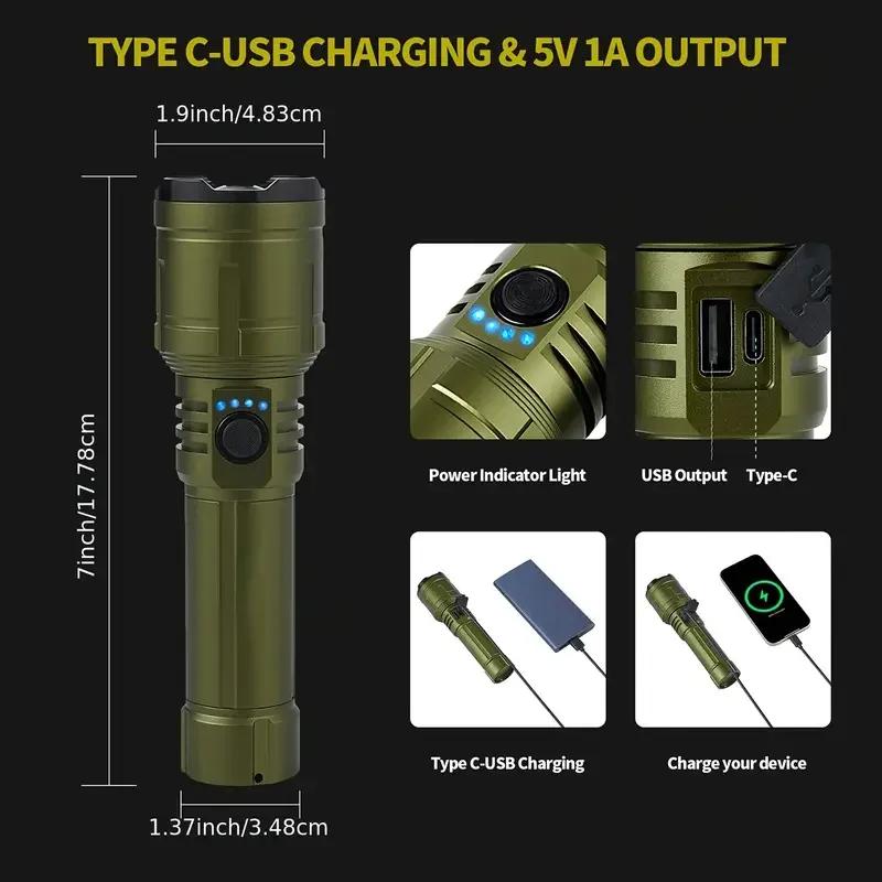 2503 Rechargeable Tactical LED Flashlight 5000 LM Super Bright Zoom Aluminum Alloy Torch Light for Camping/Hiking/Emergency Gear