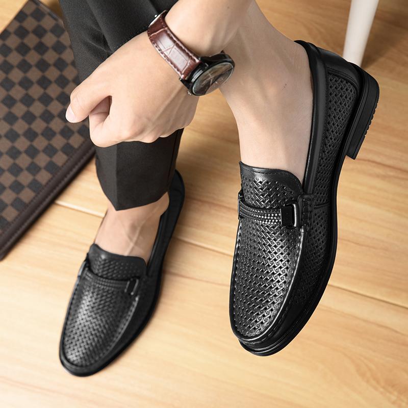 Модный Роскошный Бренд Мужские Летние Дышащие Повседневные Кожаные Туфли Модные Новые Мужские Удобные Перфорированные Деловые Лоферы для Отдыха
