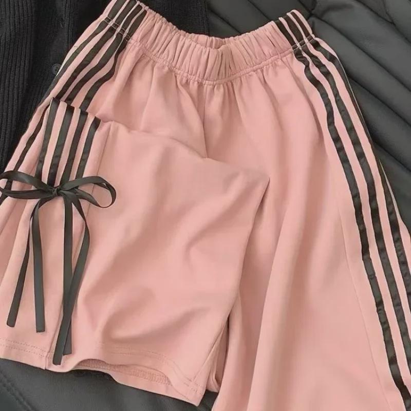 Японские мягкие женские розовые широкие брюки с высокой талией и бантом — коллекция ранней весны 2025 г.