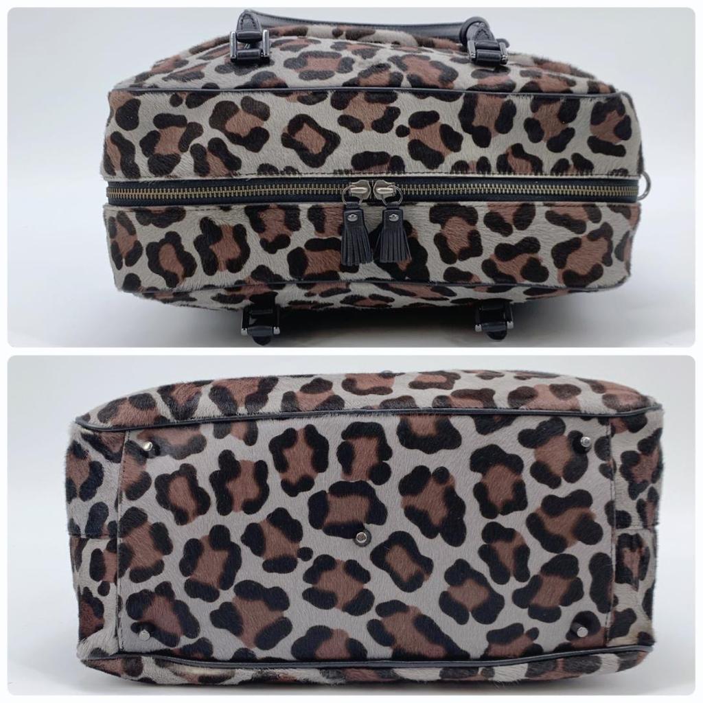 ANYA HINDMARCH Carker Unborn Calf Leopard Print Handbag Boston Bag Leather Grey Brand Tassel A4 Capacity Women's Logo Plate