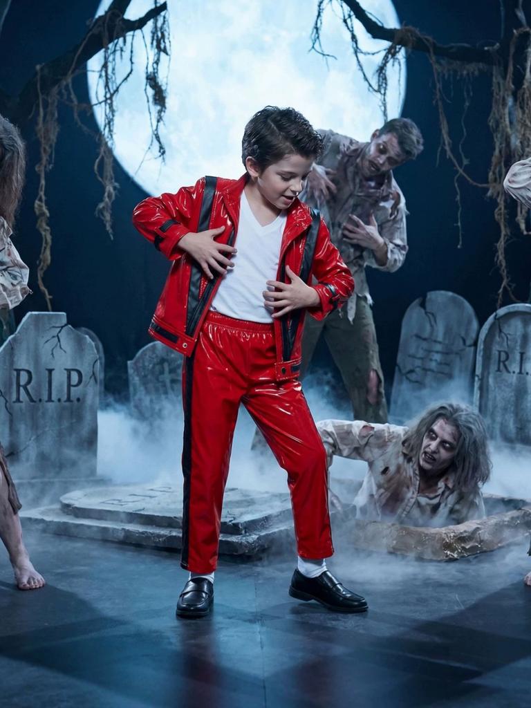 Kids Michael Jackson Costume Red Black Leather Outfit Boys Stage Performance Suit Halloween Fancy Dress