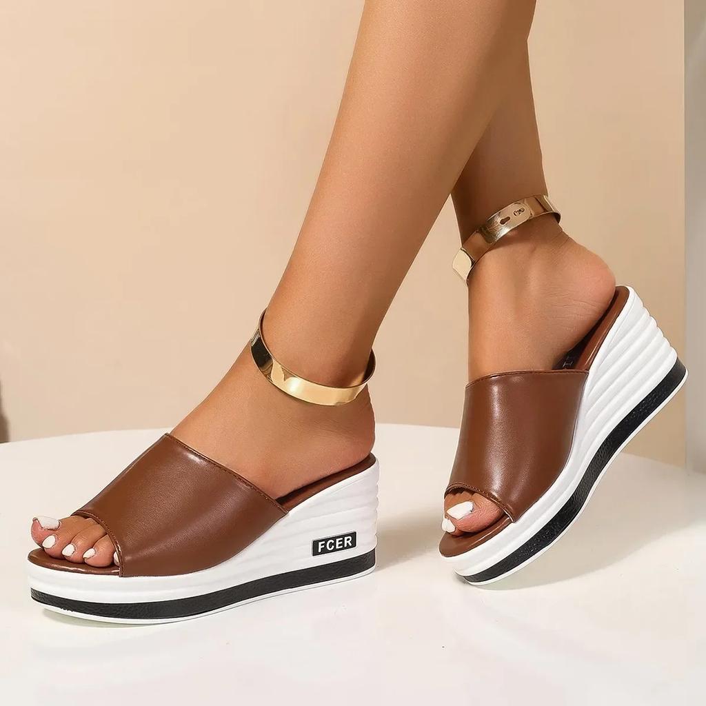 Женская обувь Летняя горячая распродажа Туфли с открытым носком Женская мода Большой размер Повседневные Новые Леопардовый принт Женские сандалии на платформе и танкетке