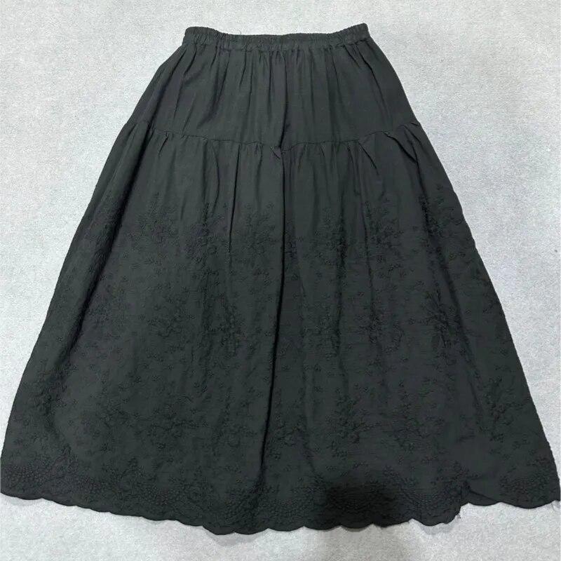 Johnature Женские юбки с японской вышивкой, летние повседневные однотонные свободные кружевные юбки с эластичной резинкой на талии Mori