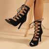 Большие размеры модные женские босоножки на высоком каблуке со шнуровкой и тонким каблуком с перекрестными ремешками, высокие женские классные сапоги с заостренным носком