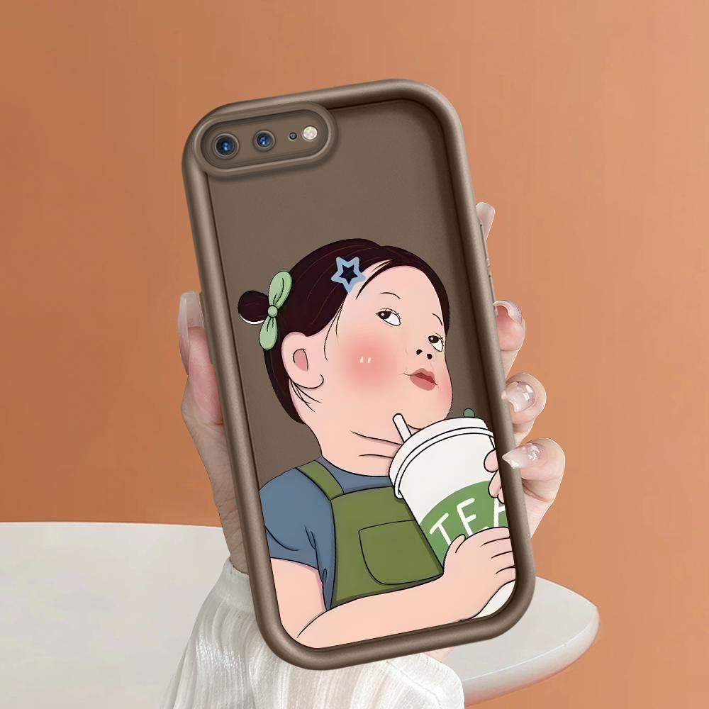 Cartoon Milk Tea Girl Phone Case for iPhone Samsung Galaxy Xiaomi Redmi POCO HUAWEI Honor Shockproof Rubber Soft Flexible Cover Casing