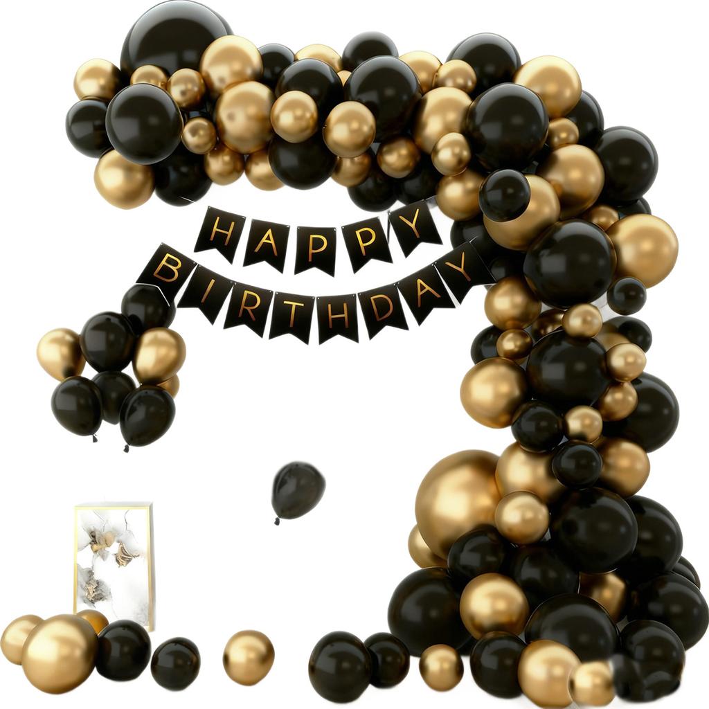 Birthday Theme Party Event Arrangement Black Gold Balloon Chain Set 18Th Birthday Flag Balloon Set