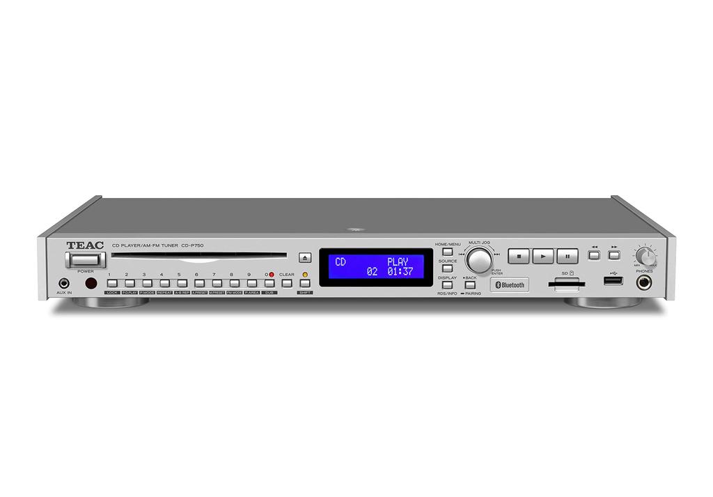 TEAC Silver CD Tuner Bluetooth SD Memory Playback Wide FM Compatible Optical Output Dubbing RCA Cable Included CD-P750-S Player/AM/FM Card/USB