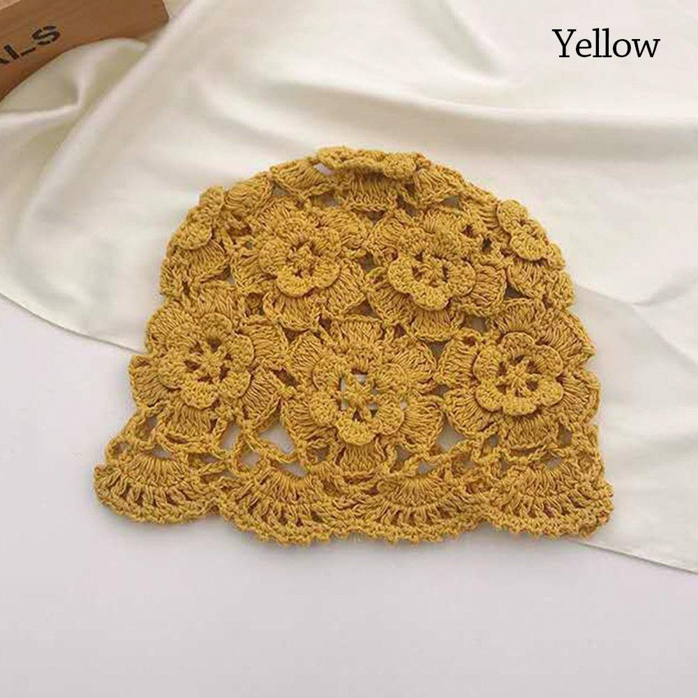 Flowers Knitted Hat Hollowed Out Beret Cap Breathable Baotou Hat for Women