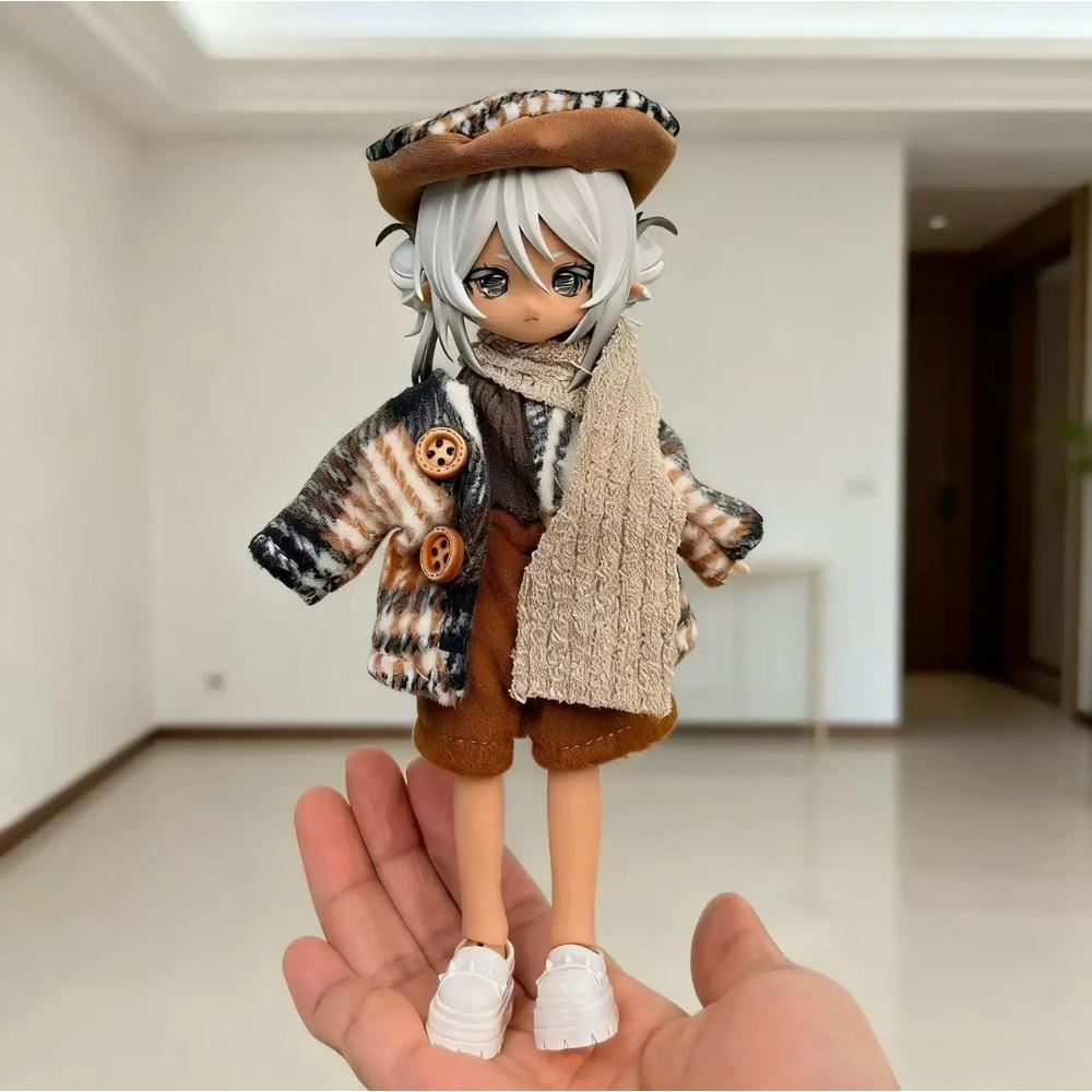 Набор зимней одежды для кукол 1/8 1/12 OB11 BJD - Милый теплый наряд горничной из плюша, аксессуары для переодевания кукол (Только Одежда)