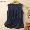 ZANZEA Женские повседневные летние майки без рукавов с круглым вырезом