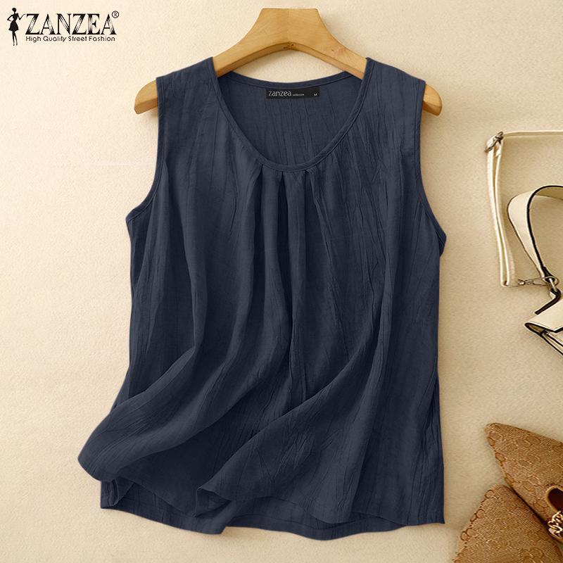 ZANZEA Женские повседневные летние майки без рукавов с круглым вырезом